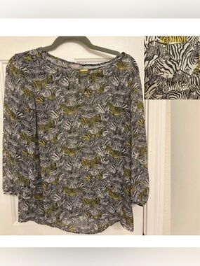 Banana Republic Zebra Print Blouse Safari Style Animal Print Dressy Work Small